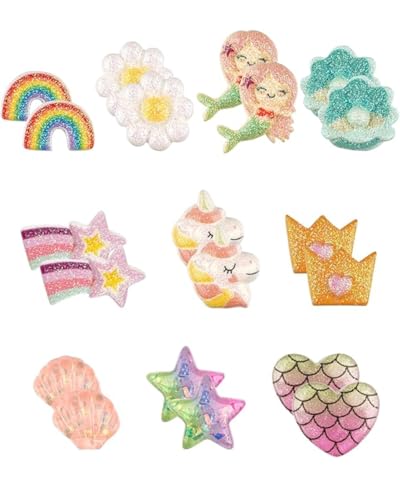 KGDUYC 10 Paar Einhorn-Blumen-Prinzessin Ohrringe - Clip Ohrringe für Mädchen und Kinder von KGDUYC