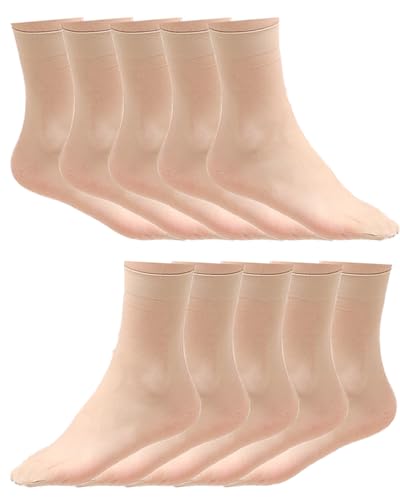 KGDUYC 10 Pairs Ankle Nylon High Sheer Socks for Women- Nude Ultra Thin Nylon Mesh Socks Stockings Summer Socks,Muster durchsichtig glänzend ​Damen Söckchen Seidenfein Kurze Atmungsaktiv(Farbe) von KGDUYC