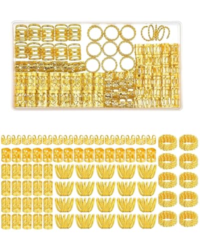 KGDUYC 110 Stück Dreadlocks Schmuck Haarschmuck für Zöpfe Aluminium Haarringe für Zöpfe Braids Schmuck Verstellbar für Herren Damen Gewebter Haarschmuck Gold,dreadlocks schmuck,haarschmuck gold von KGDUYC