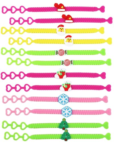 KGDUYC 12PCS Schnapparmbänder für Kinder,Schnapparmband Kinder Slap Armbänder Mitgebsel Kindergeburtstag Schnapparmband Kinder Set I Klatscharmband Gastgeschenke, Weihnachtsarmband für Kinder von KGDUYC