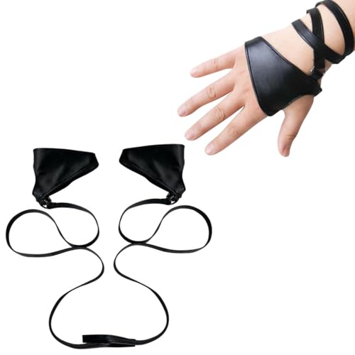 KGDUYC 1pair Lederhandschuhe damen-Leder Punk Handschuhe für Damen Halloween Kostüm Zubehör Schwarz PU Half Palm Fingerlose Lederhandschuhe für Frauen Mädchen Mardi Gras fingerlose handschuhe von KGDUYC