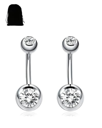 KGDUYC 2 Stück 14G Bauchnabelpiercing Silber, Antiallergie Bauchnabelpiercing Gold Chirurgenstahl, Piercing Schmuck für Damen Herren, Nabelpiercing Belly Piercing Bauchnabel Silber Körperschmuck von KGDUYC