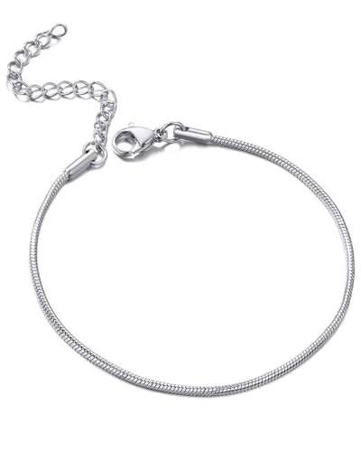 KGDUYC 2 Stück Armband Damen Silber Karabinerverschluss DIY Armband mit Charms Verstellbare Armkette Schlangenkette Armbänder Charm Armband für Damen Herren Silber Armband Schmuckgeschenke von KGDUYC