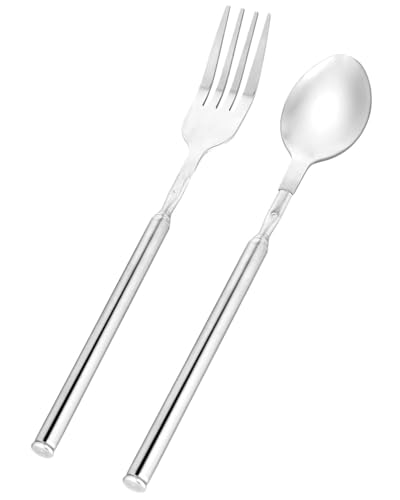 KGDUYC 2 Stück Ausziehbare Gabel Löffel - Teleskopgabel und Löffel Set Edelstahl Lange Gabel Verlängerung Picknick Im Freien Edelstahllöffel Teleskop-Rührlöffel für Grill-Küchengeschirr von KGDUYC