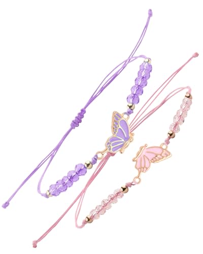 KGDUYC 2 Stück BFF-Armbänder, handgefertigte Charm-Freundschaftsarmbänder, passende Schmetterlingsarmbänder, verstellbares Armband für Beste Freunde, Schmuckgeschenke - Lila+Rosa von KGDUYC