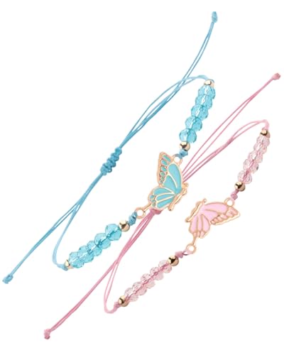 KGDUYC 2 Stück BFF-Armbänder, handgefertigte Charm-Freundschaftsarmbänder, passende Schmetterlingsarmbänder, verstellbares Armband für Beste Freunde, Schmuckgeschenke - blau+rosa von KGDUYC