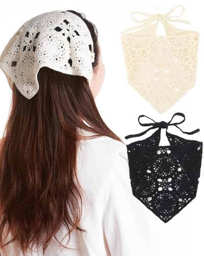 KGDUYC 2 Stück Damen Boho Stirnbänder Dreieck Kopftücher Bandanas Turban Krawatte Haarbänder Elastisches Haarschal für Frauen und Mädchen，kopfbedeckung damen sommer，bandana damen，kopftuch von KGDUYC