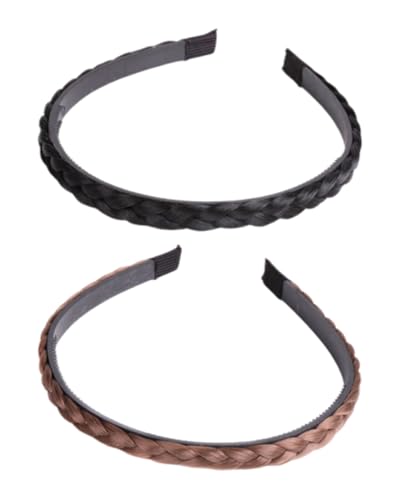 KGDUYC 2 Stück Damen Perücke geflochtene Haargummis, Synthetisches Haar geflochtene Haargummis, Samt Stirnbänder elastische Criss Cross Stirnband Zubehör von KGDUYC