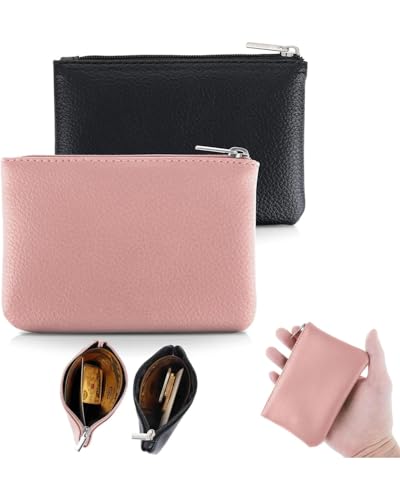 KGDUYC 2 Stück Kleines Portemonnaie Damen, Leder Mini Geldbörse Klein Portemonnaie Münzbeutel Schlüsseletui Coin Purse Münzgeldbörse Woman Wallet Mini Geldbeutel für Damen - schwarz/rosa von KGDUYC