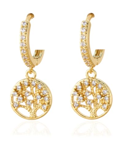 KGDUYC 2 Stück Ladies Gold Hoop Earrings, 925 Sterling Silber Hypoallergene Hoop Earrings, Vergoldete Cubic Zirkonia Star Cross Pointed Dangle Earrings, Schmuck Geschenk für Frauen Mädchen von KGDUYC