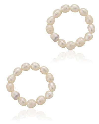 KGDUYC 2 Stück Perlenring Damenring, Damen elastischer ovaler Perlenring, Harz, Geschenk für Freundin Ehefrau von KGDUYC