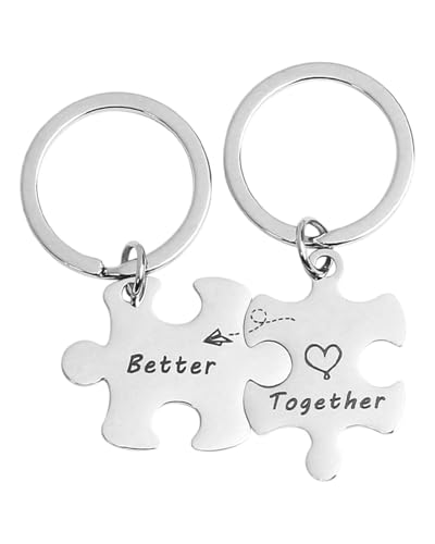 KGDUYC 2 Stück Unisex Paar Schlüsselanhänger Edelstahl Anhänger Jigsaw Silber eingraviert „Better Together“ von KGDUYC