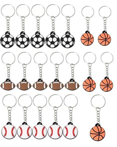KGDUYC 20 Stück Mini Fußball Schlüsselanhänger Fußball Schlüsselbund ，Basketball-Baseball-Fußball-PVC-Schlüsselanhänger，Mini Fußball Keychain für Kinder Geburtstag Gastgeschenk Party Dekorationen von KGDUYC