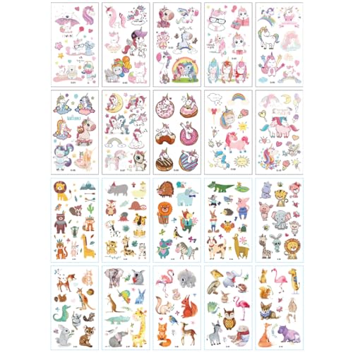 KGDUYC 20pcs Tattoo Kinder - Blätter Einhörner und Tiere, Tattoos zum Aufkleben mit Hautfreundliche,Kindertattoos für Mädchen Jungen Tatoos Aufkleben Kids als Kindergeburtstag Mitgebsel Gastgeschenke von KGDUYC