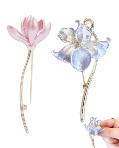 KGDUYC 2pcs Blume Brosche Lotus Seerose Emaille Anstecknadel Hell Lila Sicherheitsnadel Frauen Mädchen Kleid Kleidung Zubehör Metall Floral Brosche Gold Ton Elegant Schmuck Geschenk Schal Brosche von KGDUYC