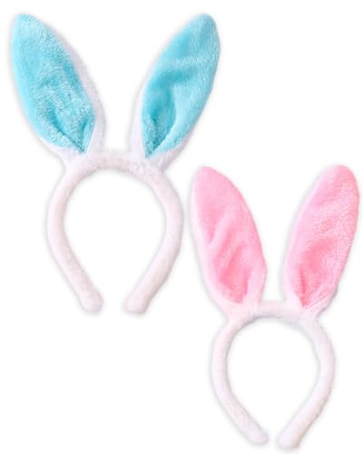 KGDUYC 2pcs Hasenohren Haarreif Set, Hasen Ohren Haarreifen Plüsch Hasenohren Stirnband Haarbänder, Kaninchenohren Haarreif Ostern Bunny Kostüm Cosplay Party Kinder Erwachsene (Rosa Weiß) von KGDUYC