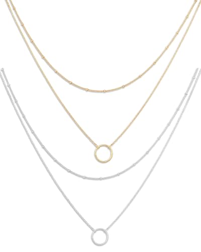 KGDUYC 2pcs Kette Gold Damen Layered Halskette Vergoldet Kette mit Anhänger Rundem Plättchen Choker Doppelkette Multilayer Zarte Wasserfester Hypoallergene Goldene Ketten Modeschmuck FürMädchen von KGDUYC