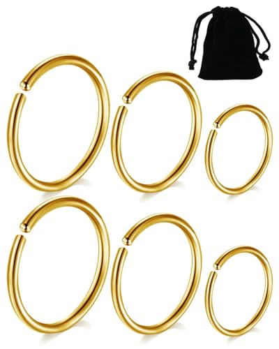 KGDUYC 3 Paare Fake Nasenpiercing Ring Set, Nasenpiercing Schmuck Edelstahl Nasenringe Hoop, Fake Nase Lippe Ring,Septum-Knorpelring-Set Für Damen Männer 6/8/10mm - Gold von KGDUYC