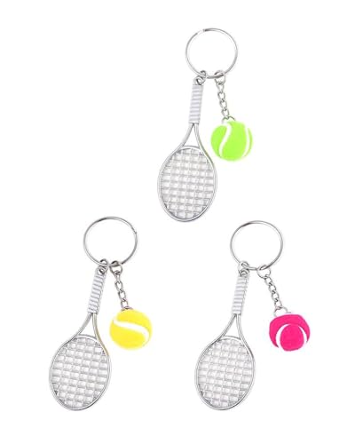 KGDUYC 3 Stück Tennisschläger Schlüsselanhänger, Edelstahl Schläger Schlüsselanhänger, Geschenke für Frauen Männer, Ballspiele, Tennisliebhaber von KGDUYC