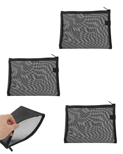 KGDUYC 3 Stück durchsichtige Kosmetiktasche mit Reißverschluss, Tote Kosmetiktasche, Netzkosmetiktasche, Kulturtasche, Reisetasche mit Reißverschluss, Damen-Kosmetik-Organizer, schwarz von KGDUYC