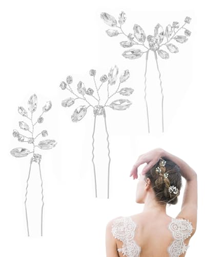 KGDUYC 3 Stücke Hochzeit Haarschmuck Braut Strass Haarnadeln Blume Strass Haarnadel Kristall Haarspangen Damen Hochzeit Party Haarschmuck von KGDUYC