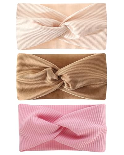 KGDUYC 3 pcs Kinder Haarband aus Strick -haarband kinder,Haarband mädchen,Haarband Kinder mädchen – Bequem & Stilvoll mit Knoten – Perfektes Accessoire für kinder (braun + hellrosa + cremefarben) von KGDUYC