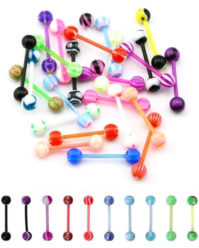 KGDUYC 30 Stück Zungenpiercing Nippelpiercing Plastik Set 16mm 14g Plastik Flexibles Piercing Zungenstange,Piercing schmuck für Frauen Männer von KGDUYC