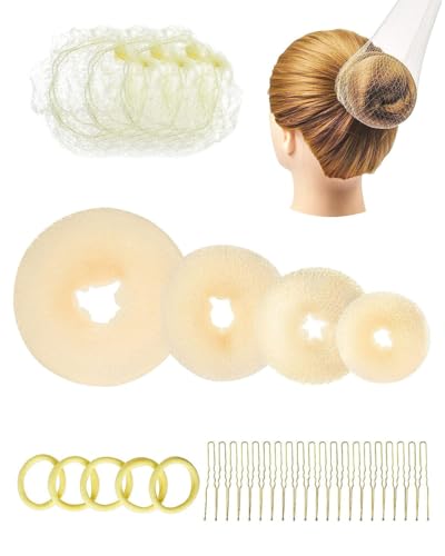 KGDUYC 32 Stück Donut Styling Hairdressing Tools Set, Hair Styling Hair Styling Aids Set Donut Hair Bun Weaving Aids Bun Pillow für Kinder Mädchen Damen von KGDUYC