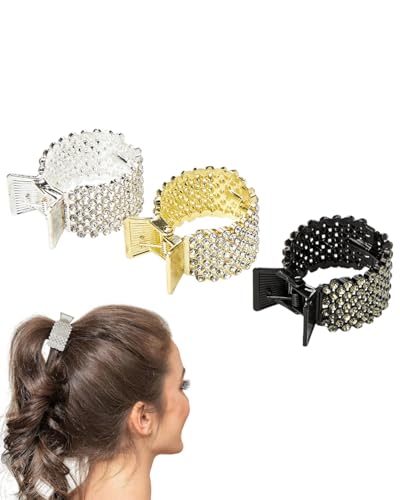 KGDUYC 3pcs Metall Strass Damen Haarspangen, hohe Pferdeschwanz rutschfest Mode dicke und dünne Haarspangen, gestaffelte randlose Pferdeschwanz Clips von KGDUYC