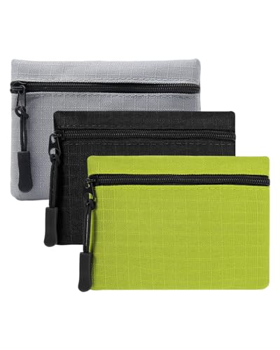 KGDUYC 3pcs Mini Geldbörse Damen, Leinwand Münzbeutel Mini Geldbeutel Klein und im Kurzformat Brieftasche Mini Münzbeutel Münzgeldbörse für Kinder Erwachsene, grün/schwarz/grau von KGDUYC