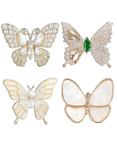 KGDUYC 4 Stück Schmetterlings Broschen für Damen - Strass Perlen Broschennadeln Modische Gold Broschen Elegant für Damen Schmuck Hochzeit Bankett Party von KGDUYC