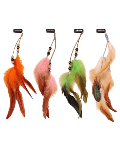 KGDUYC 4PCS Feder Haarspangen Boho Hippie Feder Haarverlängerungen Indischer Kopfschmuck für Frauen und Mädchen,boho haarschmuck,haarfedern,federschmuck haare,federn haare,dreadlocks extension von KGDUYC
