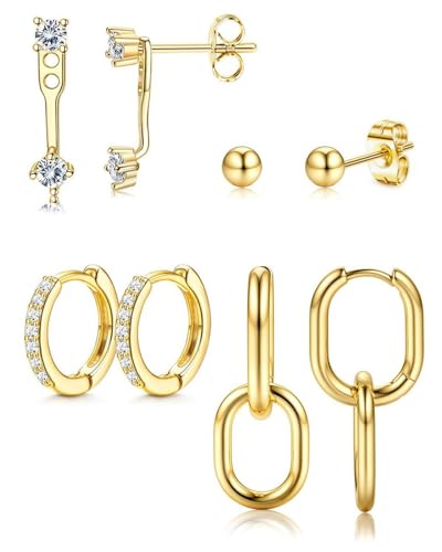 KGDUYC 4Paar Piercing Ohr Gold,14K Gold Gefüllte Ohrringe Set für Mehrere Ohrlöcher,Helix Piercings Medizinische Ohrstecker Gold Silber Tropfen Creolen Ohrringe für Damen von KGDUYC