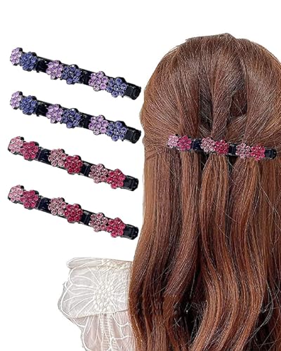 KGDUYC 4pcs Geflochtene Haarspangen mit Kristallsteinen, Haarspange mit Kristall Blume Geflochtene Entenschnabelklammer Geflochtene Haarspangen Haarschmuck für Damen von KGDUYC