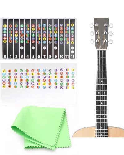 KGDUYC 4pcs Gitarren Griffbrett Noten Aufkleber, Griffbrett Gitarrenhals Aufkleber Noten Lernen für Anfänger E-A-D-G-B-E, ideal für saitige Gitarre Akustikgitarre, mit 1 Instrumentenreinigungstuch von KGDUYC