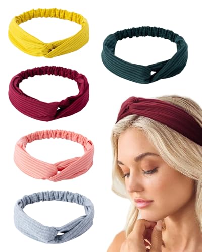 KGDUYC 5 Haarbänder, Damenhaarbänder, Retro-Haarbänder mit Knoten, für Sport, Fitness, Make-up und Alltag, für Damen und Mädchen, 5 Stück, 1 Packung von KGDUYC
