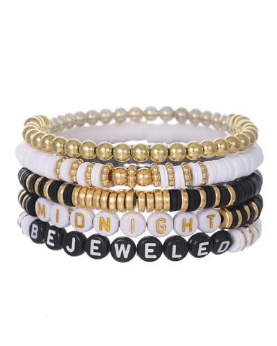 KGDUYC 5 Stück Boho Armband - Damen Mehrschichtiges Armband mit Kristalle Stapelbare Acryl Regenbogen Armbänder Ton Disc Perlen Anhänger Elastisches Seil Armband Set(mehrfarbig) von KGDUYC