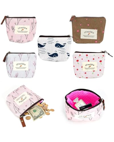 KGDUYC 5 Stück Kleiner Geldbeutel Damen, Mini Geldbörse Damen, Tragbare Mini Portemonnaie, Kosmetiktasche, Kleingeldbörse Mit Reißverschluss, Tasche Für Münzen, Karten, Schlüssel von KGDUYC