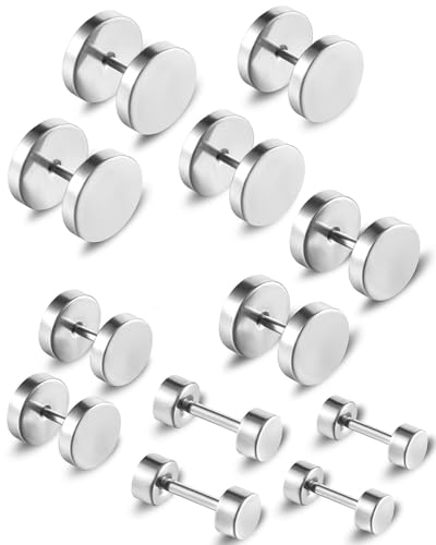 KGDUYC 6 Paare Dot Ohrstecker Edelstahl Stud Ohrstecker Set für Männer, Punk Rock Ohrstecker Herrenohrringe Set, Schwarz Runde Flat Ohrstecker Hypoallergen Ohrringe (4–10 mm) - Silber von KGDUYC
