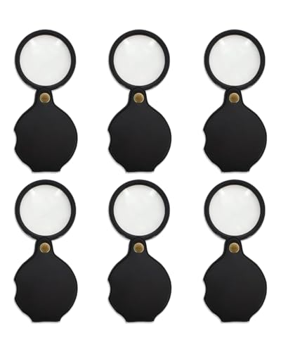 KGDUYC 6 Stück Mini Lupe - 10X Fache Kleine Lupe für Kinde, Leselupe Lesehilfe Vergrößerungsglas Tasche Lupe,Kartenetiketten Lesen von Kleingedrucktem und für Bastler(50 mm, Schwarz) von KGDUYC