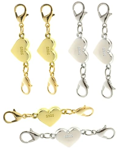 KGDUYC 6pcs 925 Herz Magnetverschluss Kette Gold/Silber Armband Verschluss con Doppelter Karabinerverschluss Anti-Rost Verschlüsse aus Sterlingsilber für Armbänder,Fußkettchen,DIY-Schmuckherstellung von KGDUYC