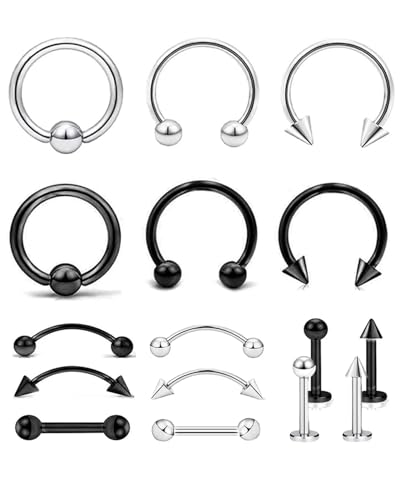 KGDUYC 8 Paar Hufeisen Piercing Nasenpiercing Septum Ring, 16G 1,2 x 8 x 3 mm Lippenpiercing Tragus Helix Ohr Piercing Schmuck, Brustwarzenpiercing,Zungenpiercing,Für Damen Herren von KGDUYC