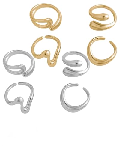 KGDUYC 8 Stück Ring Set Gold Silber Damen,ring set,statement ring,Stapelbare Statement Ringe, Einstellbare Ringe Für Verlobung, Schicke Goldringe Für Damen Elegant Und Zeitlos von KGDUYC