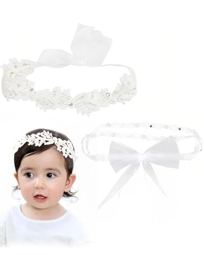 KGDUYC Baby Haarband Floral Weiß Elastische Stirnband Perle Strass Baby Mädchen Stirnbänder Weiche Neugeborene Kleinkind Haarschmuck von KGDUYC