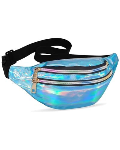 KGDUYC Bauchtasche Mode Wasserdicht Gürteltasche Fächer mit Reißverschluss Verstellbarer Reflektierender Gurt Hüfttasche für Damen und Herren Party Festival Sport Outdoor Travel - Blau von KGDUYC
