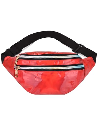 KGDUYC Bauchtasche Mode Wasserdicht Gürteltasche Fächer mit Reißverschluss Verstellbarer Reflektierender Gurt Hüfttasche für Damen und Herren Party Festival Sport Outdoor Travel - Rot von KGDUYC