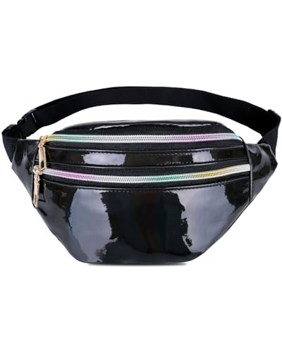 KGDUYC Bauchtasche Mode Wasserdicht Gürteltasche Fächer mit Reißverschluss Verstellbarer Reflektierender Gurt Hüfttasche für Damen und Herren Party Festival Sport Outdoor Travel - Schwarz von KGDUYC