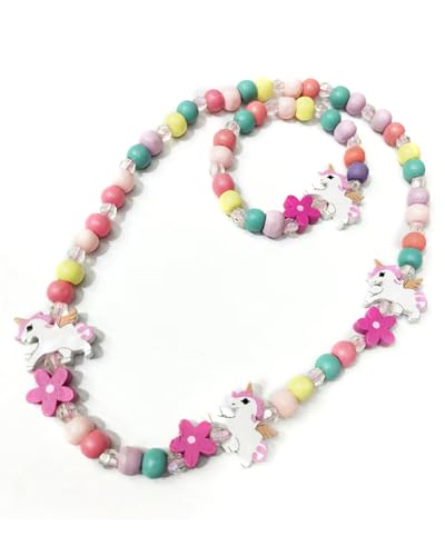 KGDUYC Cartoon-Halskette - 2 pcs Kinderschmuck,Kette Mädchen,Kinderkette Mädchen,Kinder-Cartoon-Halskette, bunter Tier-Kind-Schmuck, Blumen-Perlen, modisches Armband-Zubehör von KGDUYC