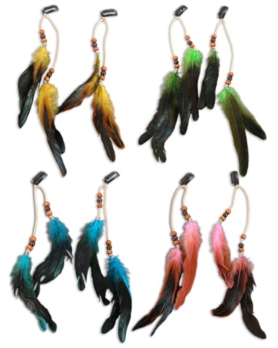 KGDUYC Federn Haarextensions - 4 pcs Kopfschmuck Haarverlängerung mit Federn, Boho Haarschmuck für Faschingskostüm Karneval Halloween Verkleiden Cosplay Haardeko Zubehör Bunt Feder Haarspangen von KGDUYC