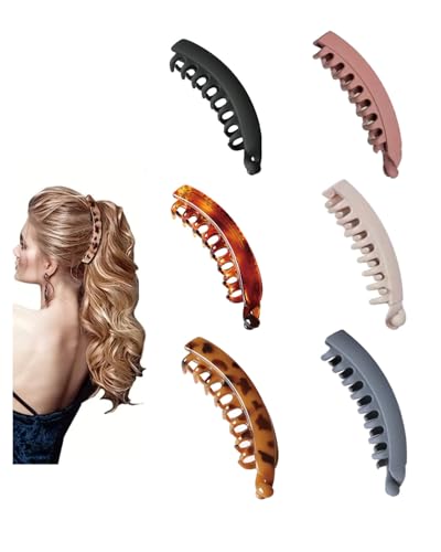 KGDUYC Groß Bananenspange Haare Bunten Banana Clip Bananen Haarspangen für Dickes Haar,Rutschfeste Pferdeschwanz Halter Clip für Damen, 6 Stück von KGDUYC